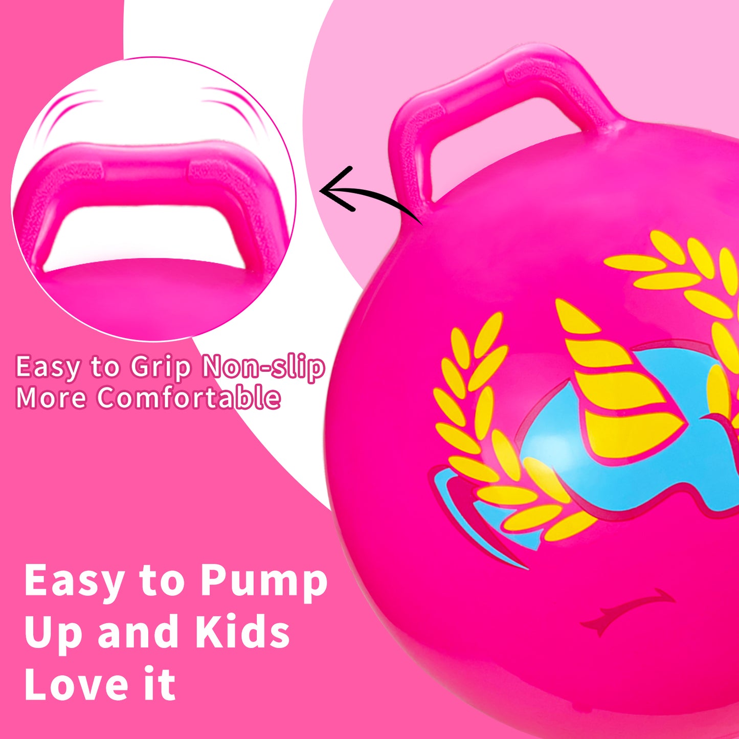 Kids Bounce Balls - 18" Bouncing Ball with Handle, Large Bouncy Jumping Balls for Boys Girls Balance Jump Games,Toddlers Toys Inflatable Ball for Party Favors | Outdoor | Indoor Games-Pink