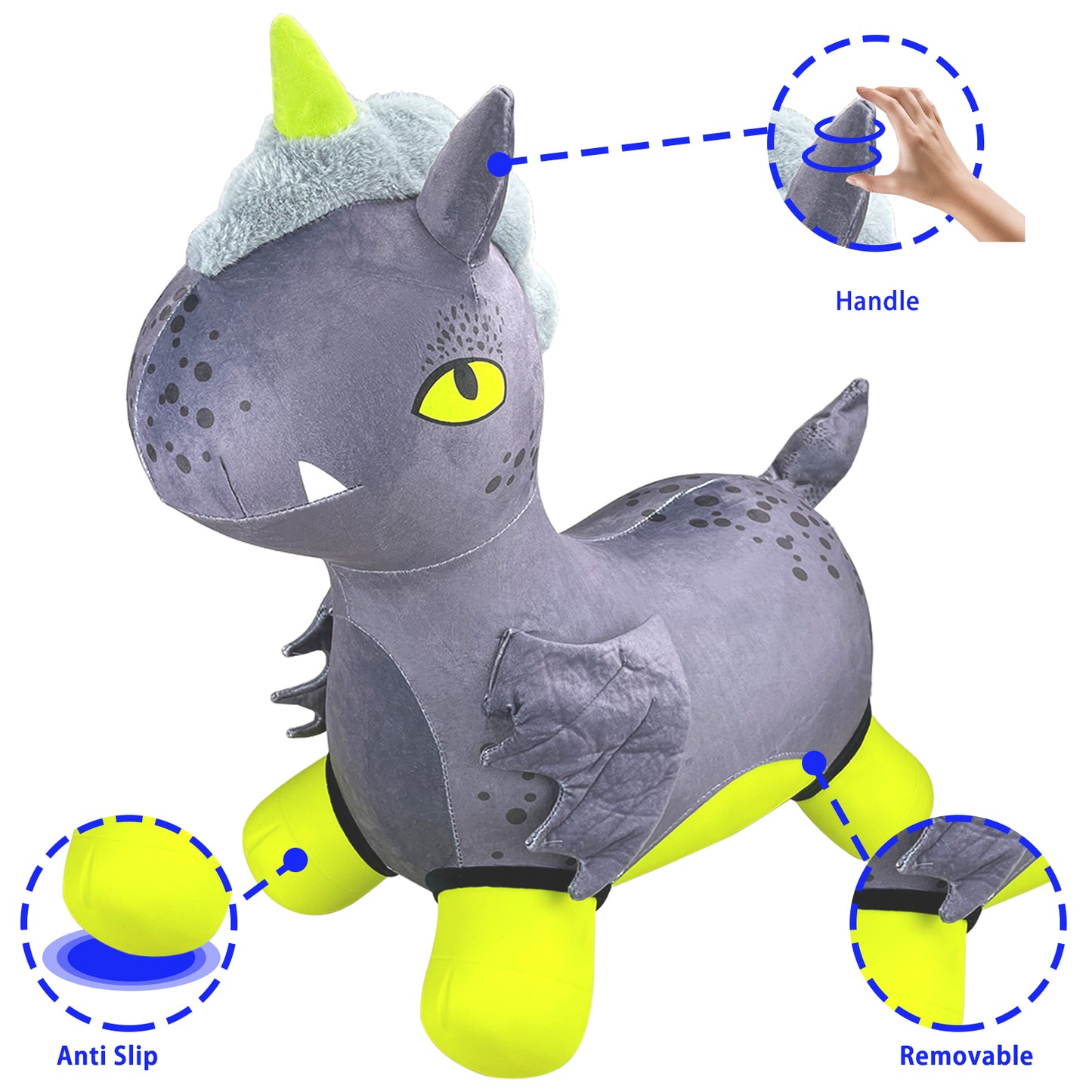 Bouncy Horse - Baby Toys Inflatable Plush Bouncing Dinosaur Hopper, Indoor Outdoor Toys Ride On Animal with Pump for Boys Girls Toddlers Birthday Party Gifts