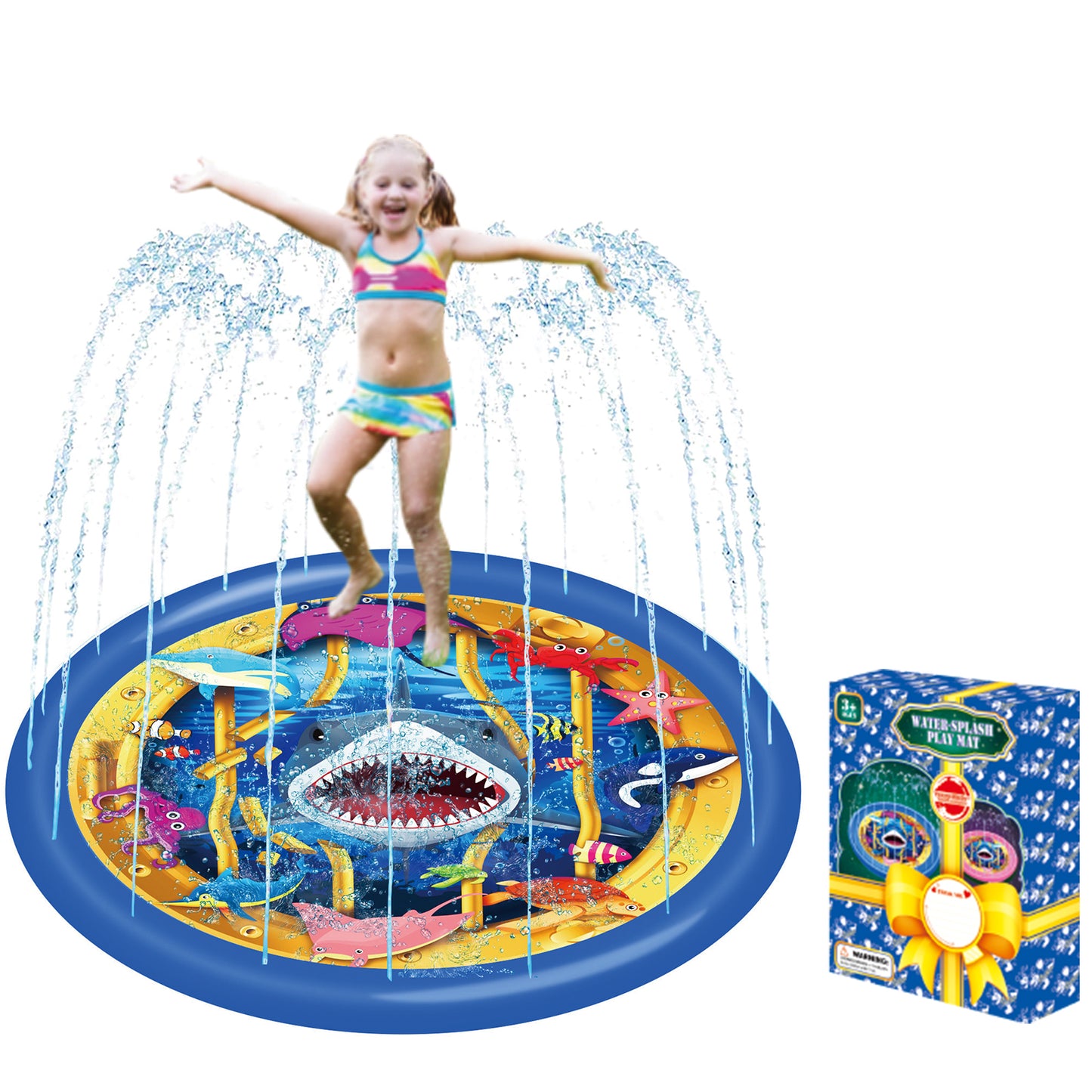 PVC inflatable shark spray mat childrens outdoor paddling bath pool grass beach toys