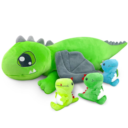 4 Pieces Dinosuar Toys for Girls,1 Mommy Dinosaur with 3 Babies,Dragon Stuffed Animals Gifts for Girls 3 4 5 6 7 8 9 Years,Soft Plush Dinosuar Toys