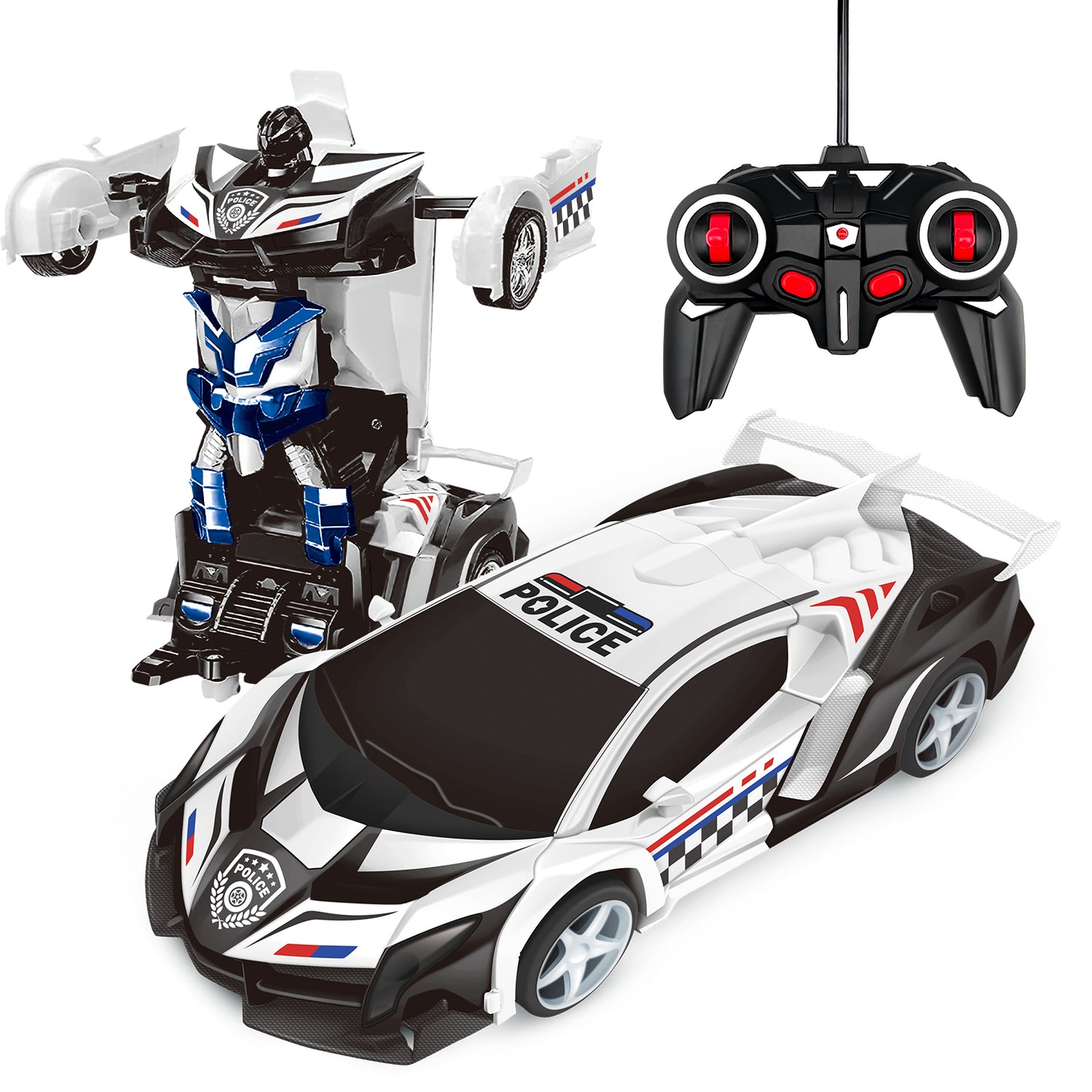Remote Control Car Transform Car Robot Toy for Kids,1:18 Scale High Speed RC Cars Racing Car with 360°Rotating for Boys 3 4 5 6 7 8 9 Years Old Birthday-Police