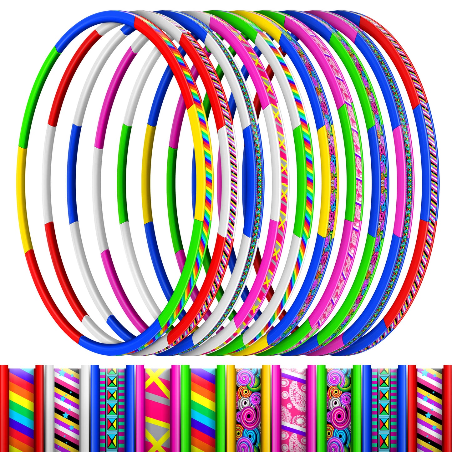 "Kids Exercise Toy Hoop Bundle Pack-Adjustable Weight Size Plastic Hoops Rings Toys, Fashional Fitness Hoop with Sticker for Kids Boys Girls Rolling Race,Exercise,Training, Playing,32 Inch "