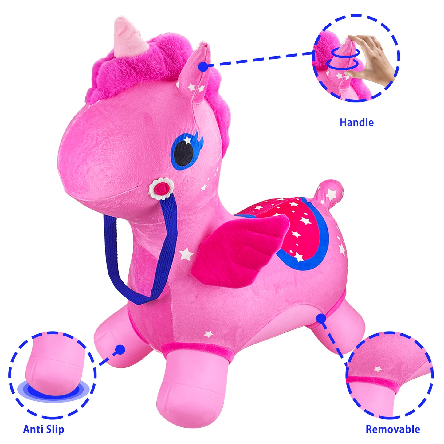Bouncy Horse - Baby Toys Inflatable Plush Bouncing Dinosaur Hopper, Indoor Outdoor Toys Ride On Animal with Pump for Boys Girls Toddlers Birthday Party Gifts