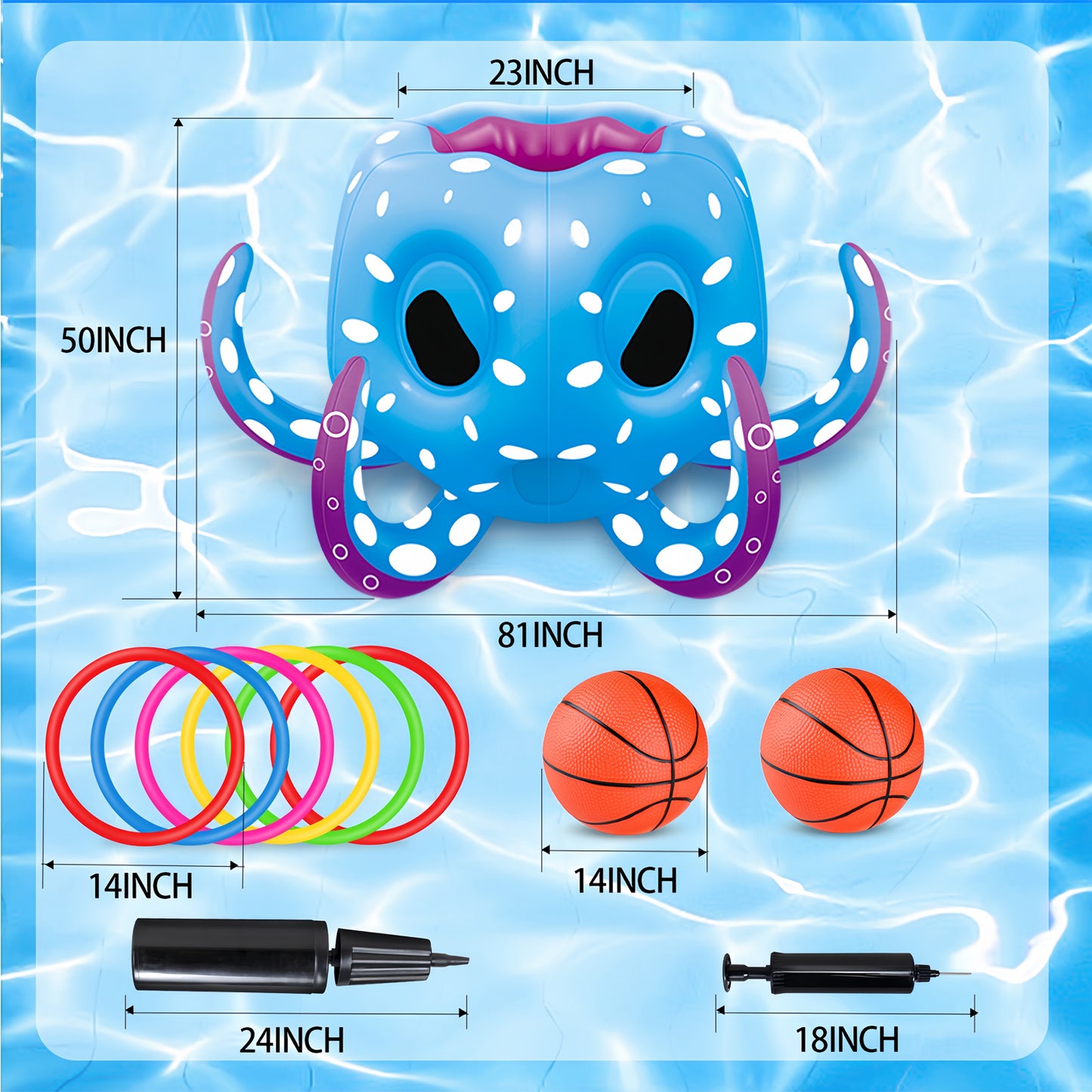 Octopus Pool Toys, Inflatable Basketball Hoop| Ring Toss Game for Indoor Outdoor Play, Cool Summer Toys for Ages 3 4 5 6 7 8 Year Old Boys Girls Adults Family Party Gift