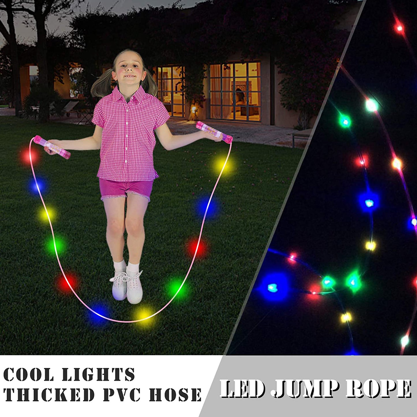Jump Rope for Kids Ages 4-8-12+, Adjustable Size Led Jump Rope Light Up Skipping Rope with Colorful Lights for Teens Adults Glow Party Favor Outdoor Indoor Exercise Fitness Activity - Pink