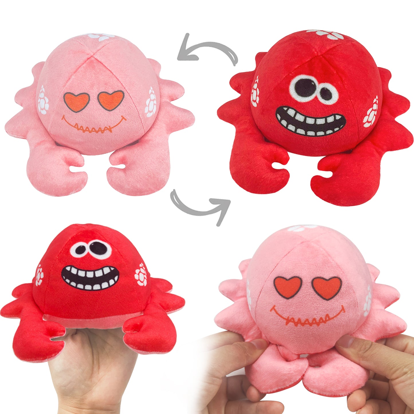 Reversible Plushie | Reversible Octopus Friends Starfish & Crab Stuffed Animal Plush Toys- Purple/Green/Pink/Red | Mood Plush Toys Copyright 2022 News (Crab)