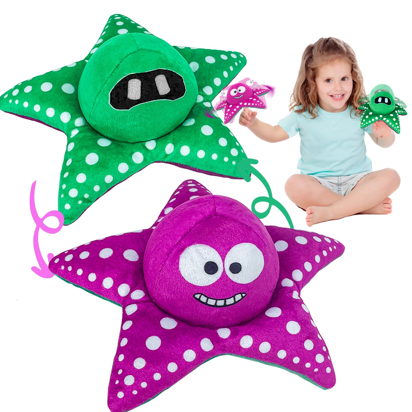 Reversible Plushie | Reversible Octopus Friends Starfish & Crab Stuffed Animal Plush Toys- Purple/Green/Pink/Red | Mood Plush Toys Copyright 2022 News (Starfish)