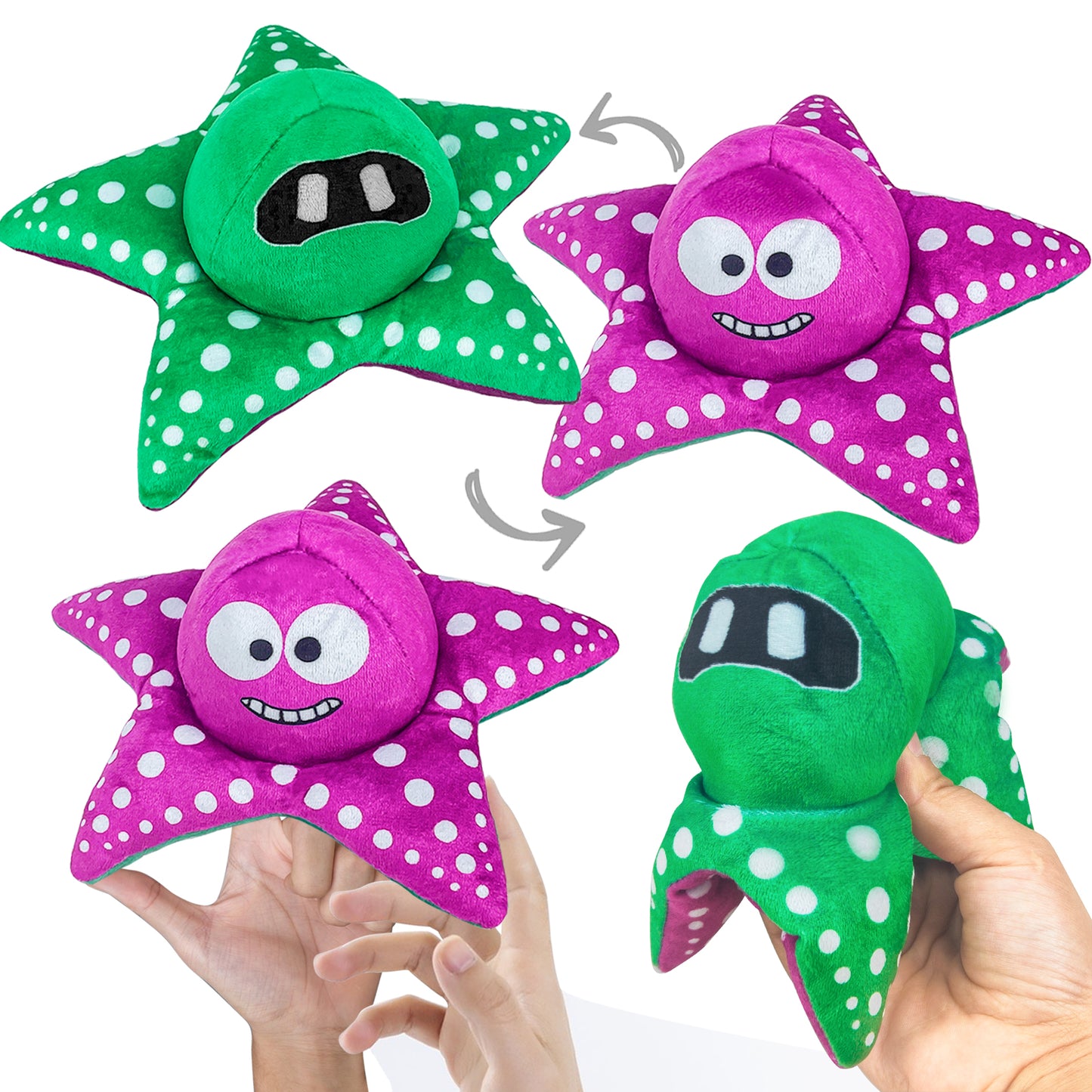 Reversible Plushie | Reversible Octopus Friends Starfish & Crab Stuffed Animal Plush Toys- Purple/Green/Pink/Red | Mood Plush Toys Copyright 2022 News (Starfish)