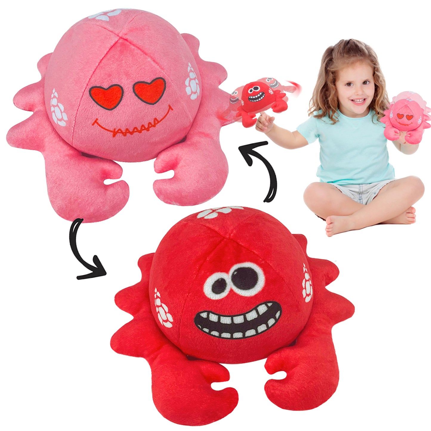 Reversible Plushie | Reversible Octopus Friends Starfish & Crab Stuffed Animal Plush Toys- Purple/Green/Pink/Red | Mood Plush Toys Copyright 2022 News (Crab)