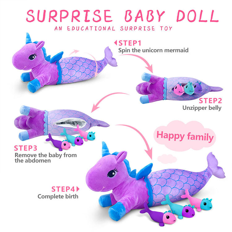 4 Pieces Unicorn Toys for Girls,1 Mommy Unicorn with 3 Babies,Unicorn Stuffed Animals Gifts for Girls 3 4 5 6 7 8 9 Years,Soft Plush Unicorn Toys with Mermaid Tail