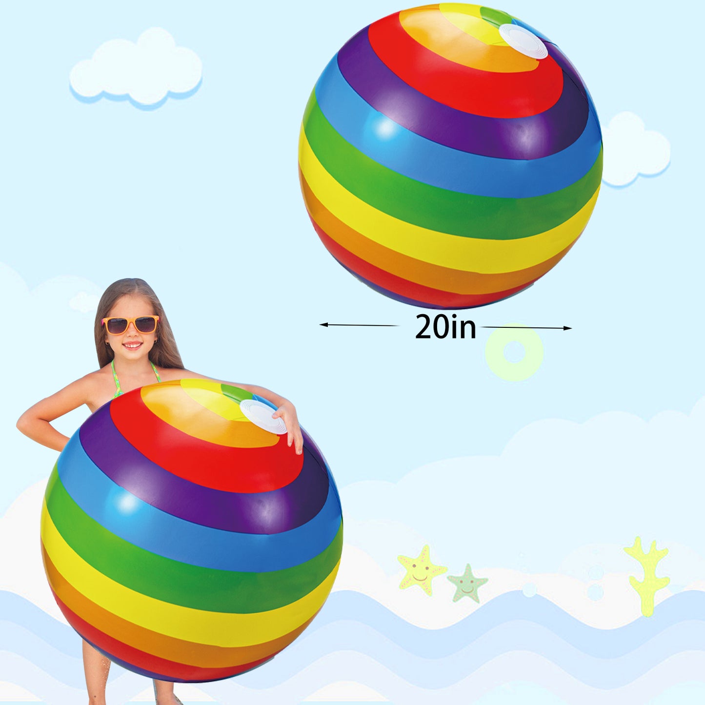 "Beach Ball- Big Inflatable Sports Ball Pool Toys Rainbow Beachball 26 inch, Outdoor Pool Balls for Kids and Adults Summer Water Toys Beach Pool Party Decorations 21"" After Inflated "