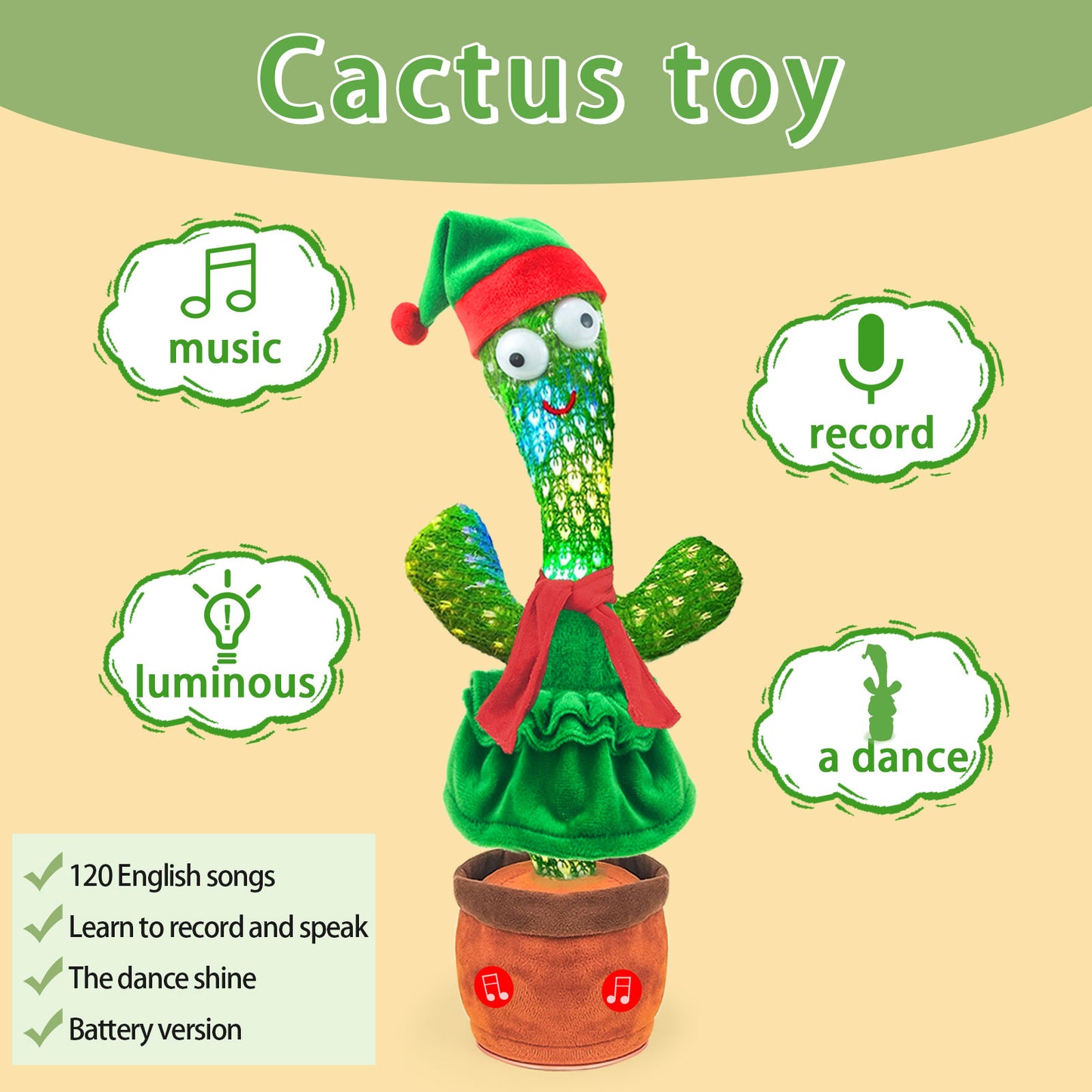 Dancing Talking Cactus Baby Toy,Dancing Cactus Mimicking Toy Repeats What You Say,Imitate Speech Sing English Songs,Christmas Birthday Gifts Party Favors for Kids Boys Girls
