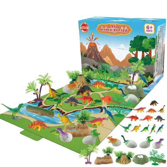 Dinosaur Toys for Boys & Girls, Kids 3 - 12 Realistic  Dinosaur Toy Figures with Map, Activity Play Mat, Tree Figures, and Rocks - Educational Children Play Set