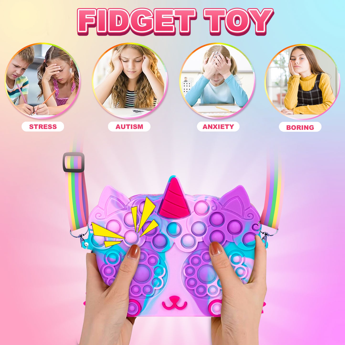 Sensory Bubble Game Fidget Toys, Toys for 2 3 4 5 Year Old Girls, Bubble Purse Pets for Toddlers Girls- ADHD Anxiety Autismand Stress Reliever Toy Unicorn Gifts for Kids Adults