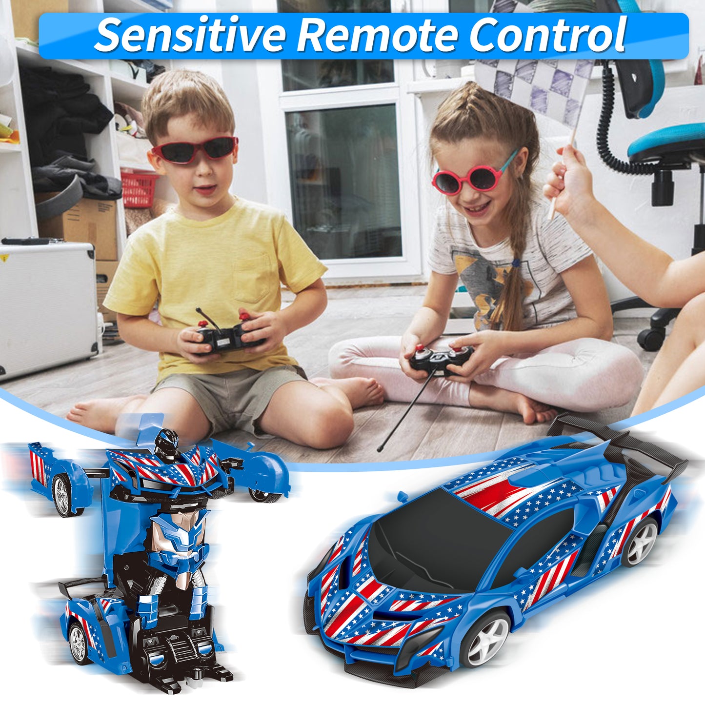 Remote Control Car Transform Car Robot Toy for Kids,1:18 Scale High Speed RC Cars Racing Car with 360°Rotating for Boys 3 4 5 6 7 8 9 Years Old Birthday