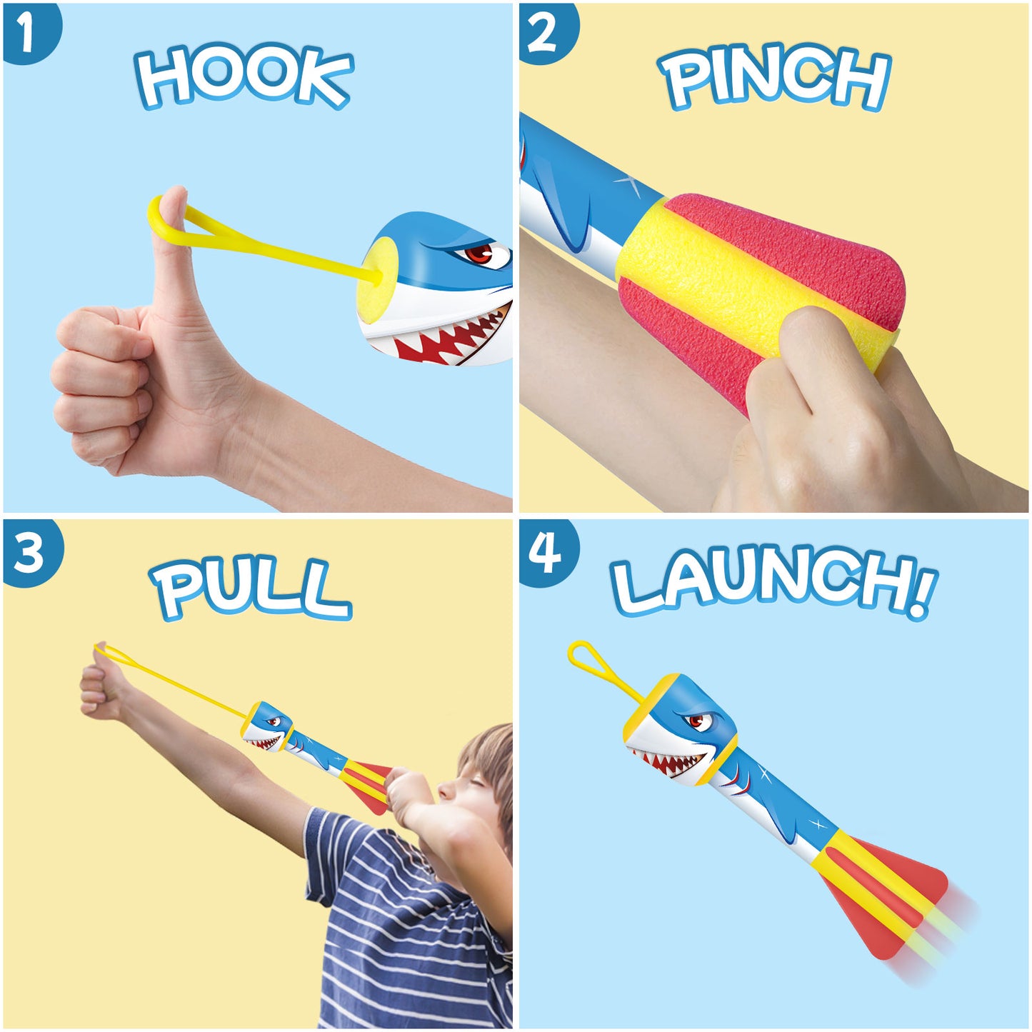 5 Pack Slingshot Finger Rockets,LED Foam Rocket Launchers Outdoor Indoor Camping Game Activities, Easter Basket Stuffers Gifts Party Favor Toys for Kids Ages 5 6 7 8