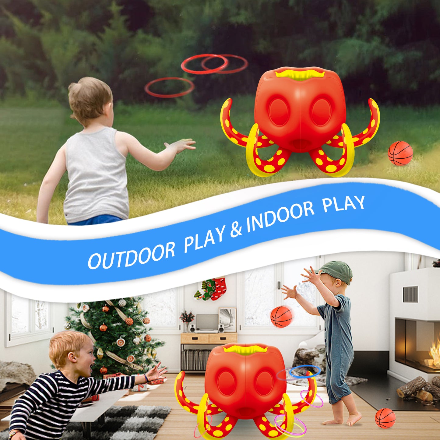 Octopus Pool Toys, Inflatable Basketball Hoop| Ring Toss Game for Indoor Outdoor Play, Cool Summer Toys for Ages 3 4 5 6 7 8 Year Old Boys Girls Adults Family Party Gift