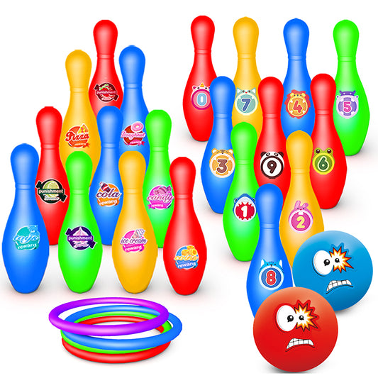 Kids Bowling Set, Toddler Bowling Set with 10 Bowling Pins and 2 Plastic Balls & 4 Hoops, Suitable as Toy Gifts, Early Education, Indoor Outdoor Bowling Games Toys for Toddlers 3-15 Years Old