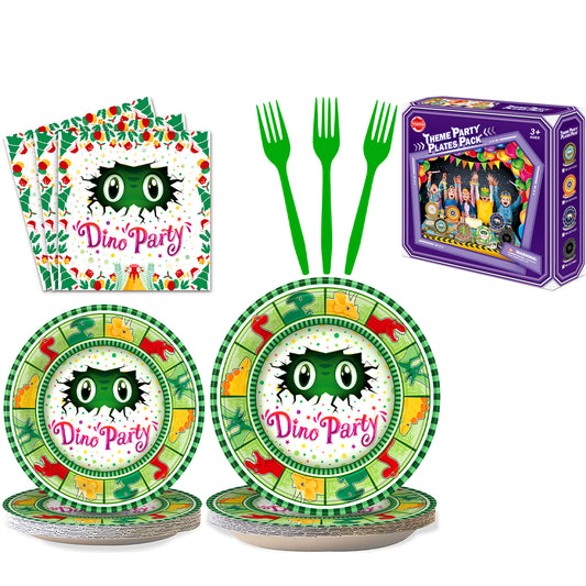 Dinosuar Birthday Party Supplies Decorations Plates Set for Guests, Include Plates Napkins Tablecloth Cups Cutlery Set for Boys Kids Dinosuar Toy Theme