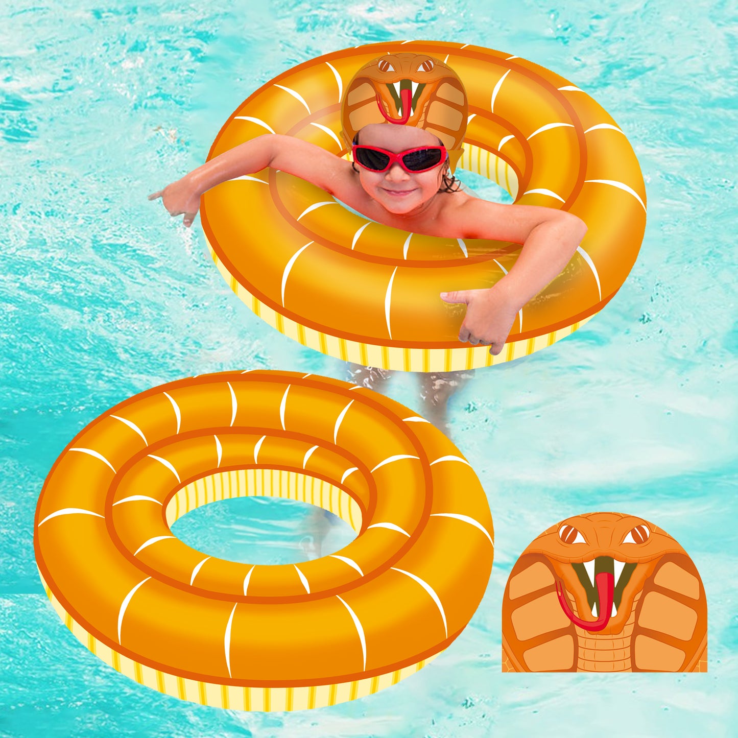 Inflatable Pool Floats Kids - 2 Pack Floaties Pool Tubes Swim Rings with Swimming Cap Snake Water Inflatable Pool Toys Float for Swimming Pool Party Lake Beach Adults