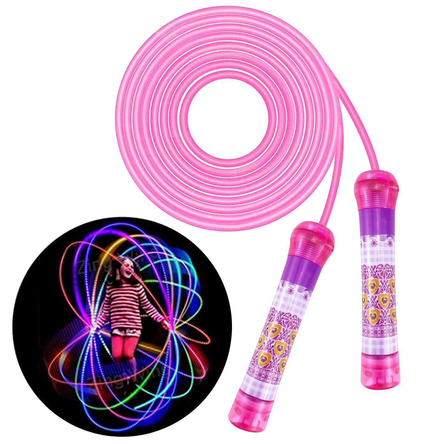 Jump Rope for Kids Ages 4-8-12+, Adjustable Size Led Jump Rope Light Up Skipping Rope with Colorful Lights for Teens Adults Glow Party Favor Outdoor Indoor Exercise Fitness Activity - Pink