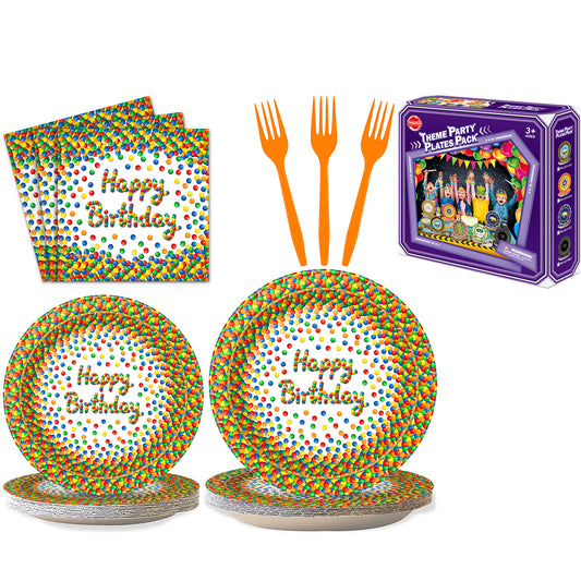 Birthday Party Supplies Decorations Plates Set for Guests, Include Plates Napkins Tablecloth Cups Cutlery Set for Boy