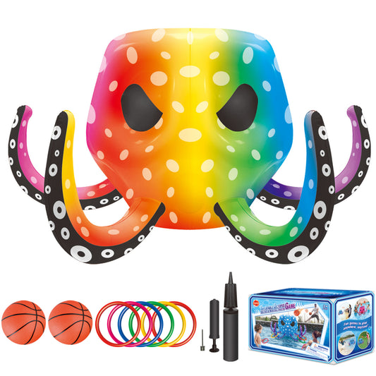 Octopus Pool Toys, Inflatable Basketball Hoop| Ring Toss Game for Indoor Outdoor Play, Cool Summer Toys for Ages 3 4 5 6 7 8 Year Old Boys Girls Adults Family Party Gift