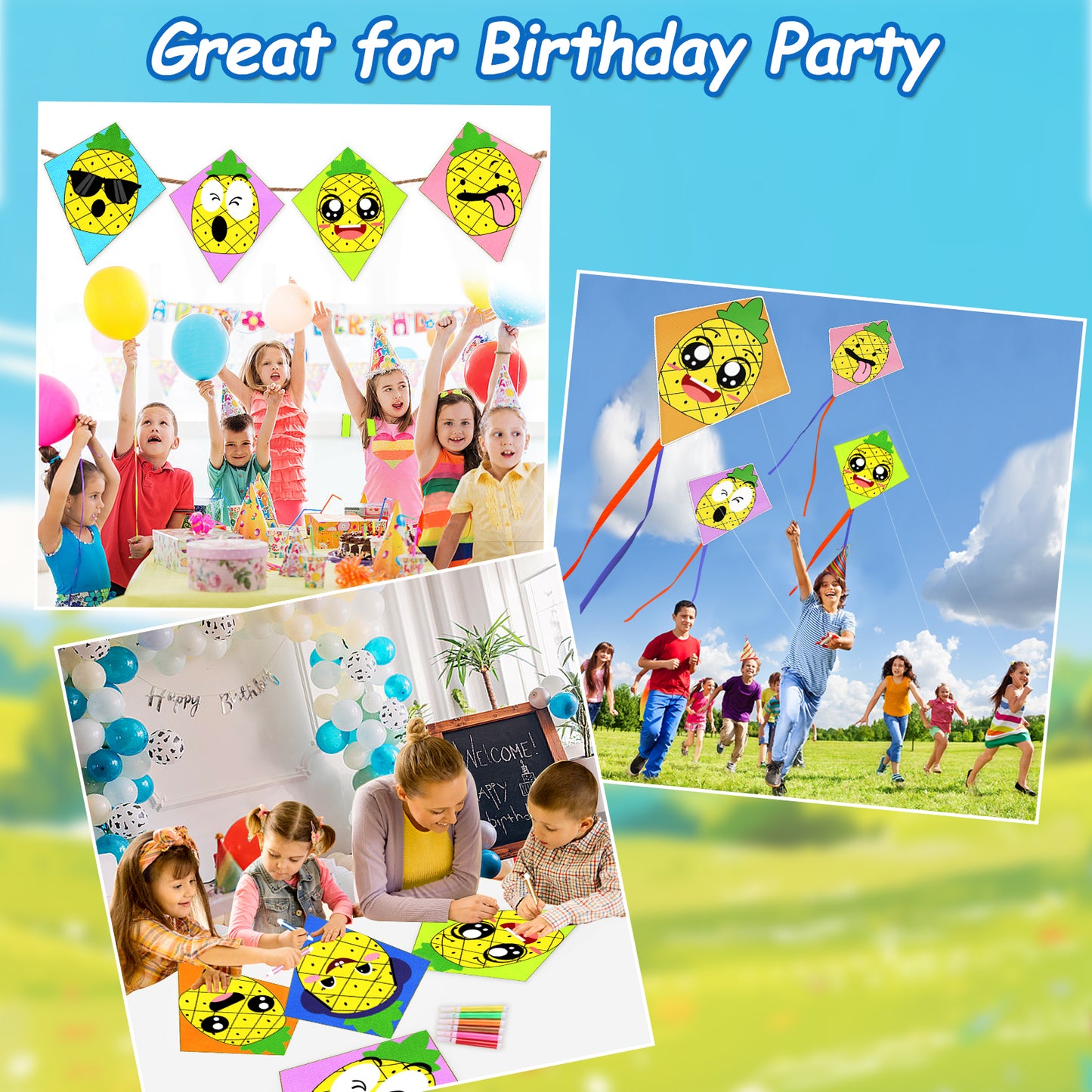 DIY Kites, Diamond Kite for Kids Easy to Fly- Creative Kite with Colorful Pens & Kite Handle for Summer Party Favors, Great Education Toys| Outdoor Beach Backyard Camping Toys