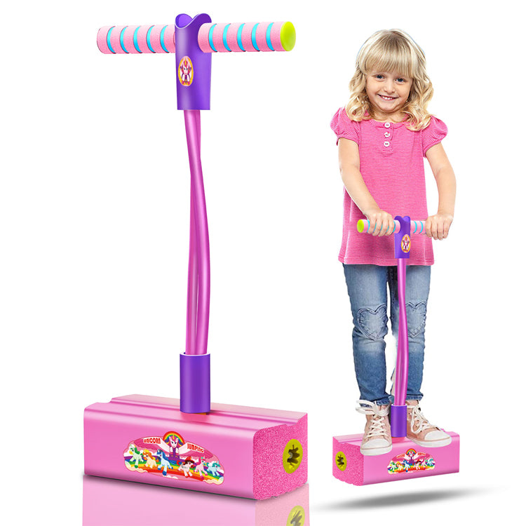 Foam Pogo Stick for Kids Toddlers, Durable and Fun Jumper with Unicorn or Dinosaur Stickers for Girls Ages 3 and up, Indoor | Outdoor | Garden Games | Party Favors Jumping Gift,Purple