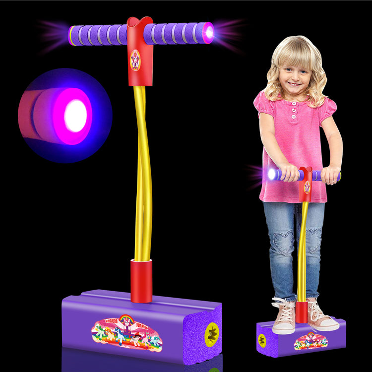 Foam Pogo Jumper for Kids 3 4 5 6 7 Years Old Boys Girls- Dinosaurs & Unicorn Theme and Lights Up Stick, Birthday for Toddlers Boys Girls Toys-Purple