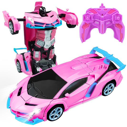 Remote Control Car Transform Car Robot Toy for Girls Kids,1:18 Scale High Speed RC Cars Racing Car with 360°Rotating for Boys 3 4 5 6 7 8 9 Years Old Birthday-Pink