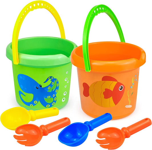 YongnKids Beach Toys 7'' Plastic Sand Bucket Set for Kids Toddlers - Easter Baskets with Handles Ideas Pack of 2 Sets Bundle (2 Pack)