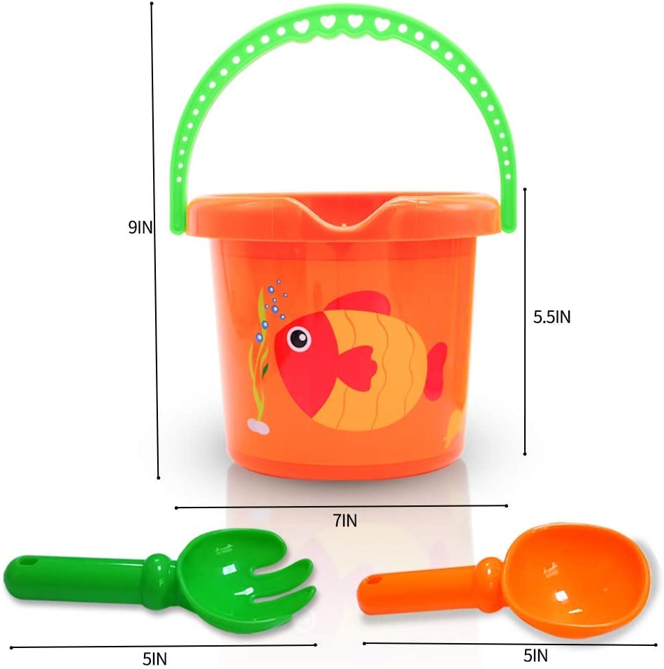 YongnKids Beach Toys 7'' Plastic Sand Bucket Set for Kids Toddlers - Easter Baskets with Handles Ideas Pack of 2 Sets Bundle (2 Pack)