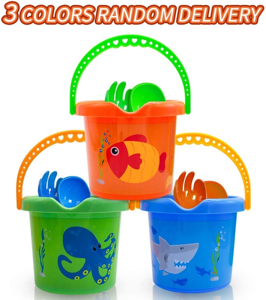 YongnKids Beach Toys 7'' Plastic Sand Bucket Set for Kids Toddlers - Easter Baskets with Handles Ideas Pack of 2 Sets Bundle (2 Pack)