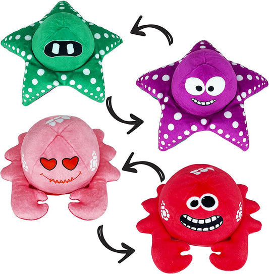 Ynybusi Reversible Plushie | Reversible Octopus Friends Starfish & Crab Stuffed Animal Plush Toys- Purple/Green/Pink/Red | Mood Plush Toys Copyright 2022 News (Starfish+Crab