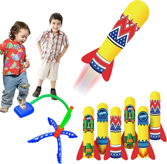 Rocket & Planes with Air Powered Launcher Toys for Kids Ages 3 4 5 6 7 8-12 Years Old Boys Girls Outdoor Jumping Step On Games Party Favors, Outside Games STEAM Toys Birthday Xmas Gifts