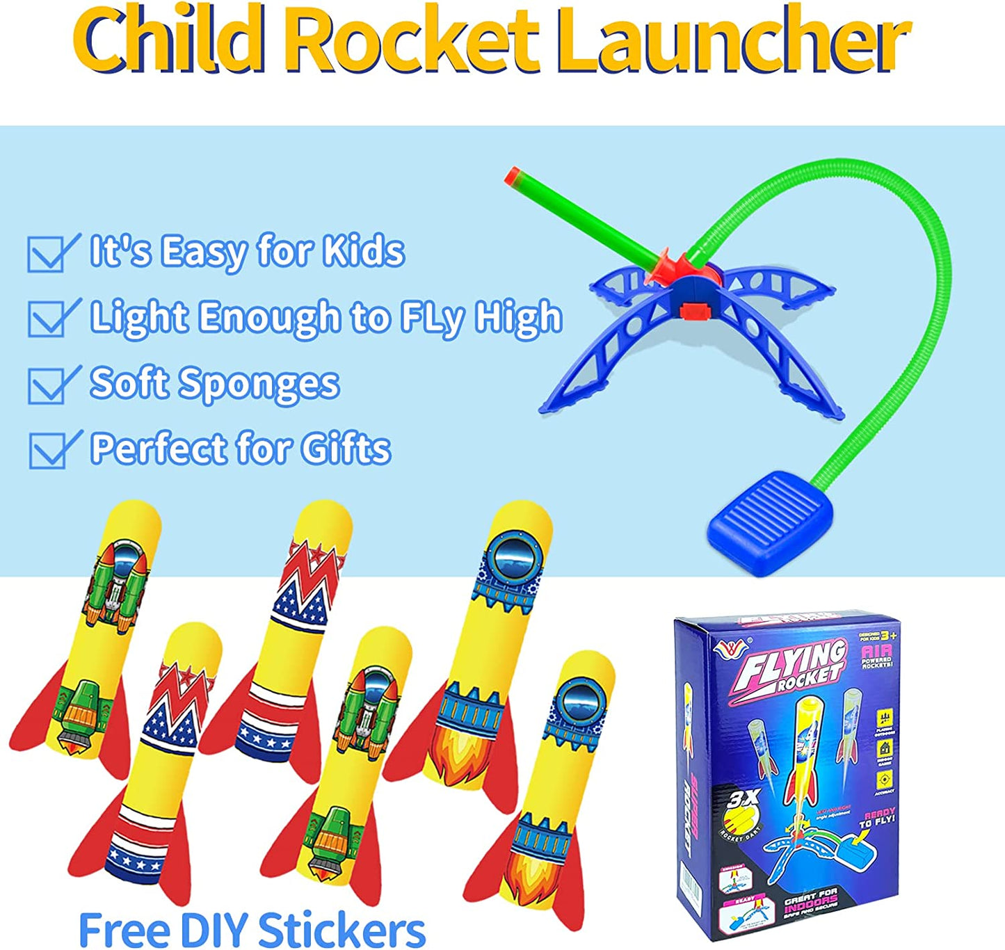 Rocket & Planes with Air Powered Launcher Toys for Kids Ages 3 4 5 6 7 8-12 Years Old Boys Girls Outdoor Jumping Step On Games Party Favors, Outside Games STEAM Toys Birthday Xmas Gifts