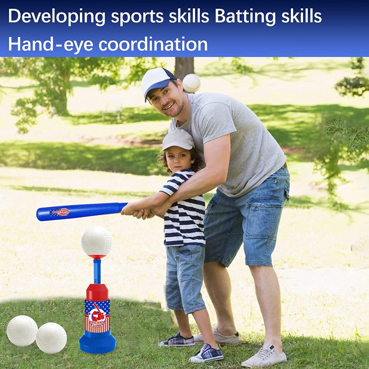 HAOMARK TBall Set | Baseball Bat | Toddler Baseball-Baseball 3 Balls- Kids Baseball Tee Game for Boys & Girls Ages 2- 10 Years