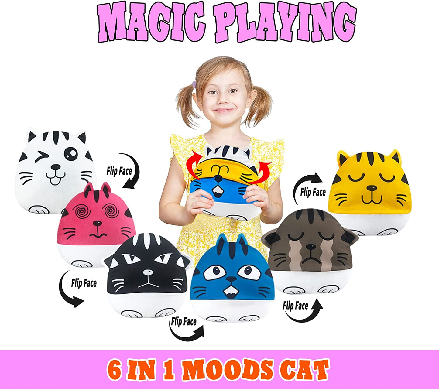 The Original Six Faces Cat Plushie Toys- Sensory Fidget Toy for Stress Relief- A Soft Stuffed Animal Plush Toy That Understands Your Kid's Mood Better!