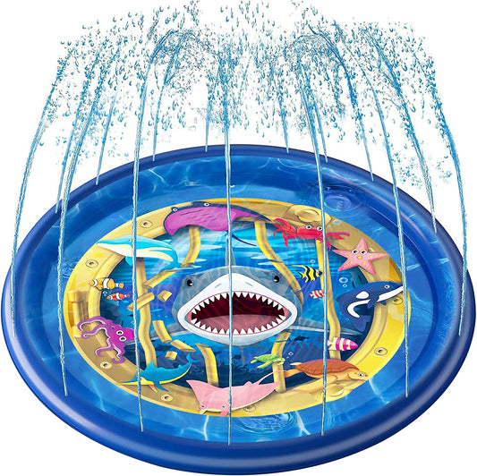 Upgraded Shark Splash Pad, Sprinkler & Splash Play Mat, Inflatable Summer Outdoor Sprinkler Pad Water Toys Fun for Children, Infants, Toddlers, Boys, Girls and Kids