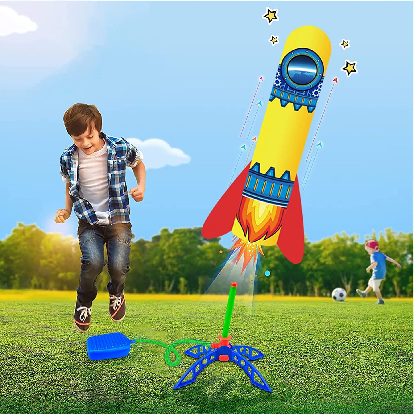 Rocket & Planes with Air Powered Launcher Toys for Kids Ages 3 4 5 6 7 8-12 Years Old Boys Girls Outdoor Jumping Step On Games Party Favors, Outside Games STEAM Toys Birthday Xmas Gifts