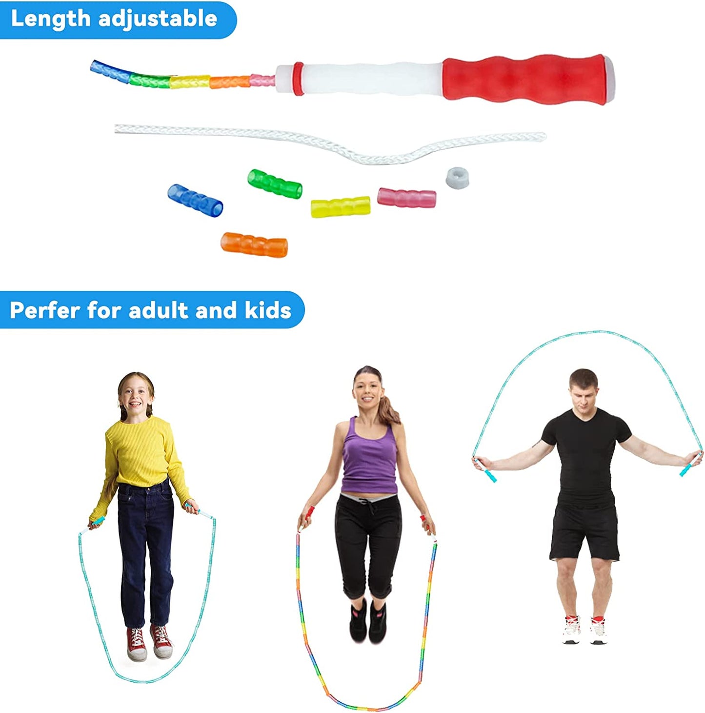 Jump Rope | Soft Beaded Jump Rope & Skipping Rope & Speed Rope adjustable for Kids Toddler Boys Girls Women Fitness Training Workout, 9 Feet 2 Pack