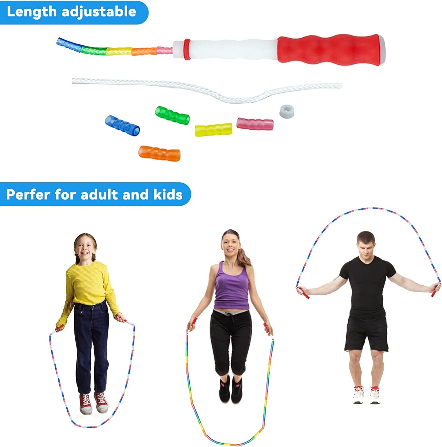 Jump Rope | Soft Beaded Jump Rope & Skipping Rope & Speed Rope adjustable for Kids Toddler Boys Girls Women Fitness Training Workout, 9 Feet 2 Pack